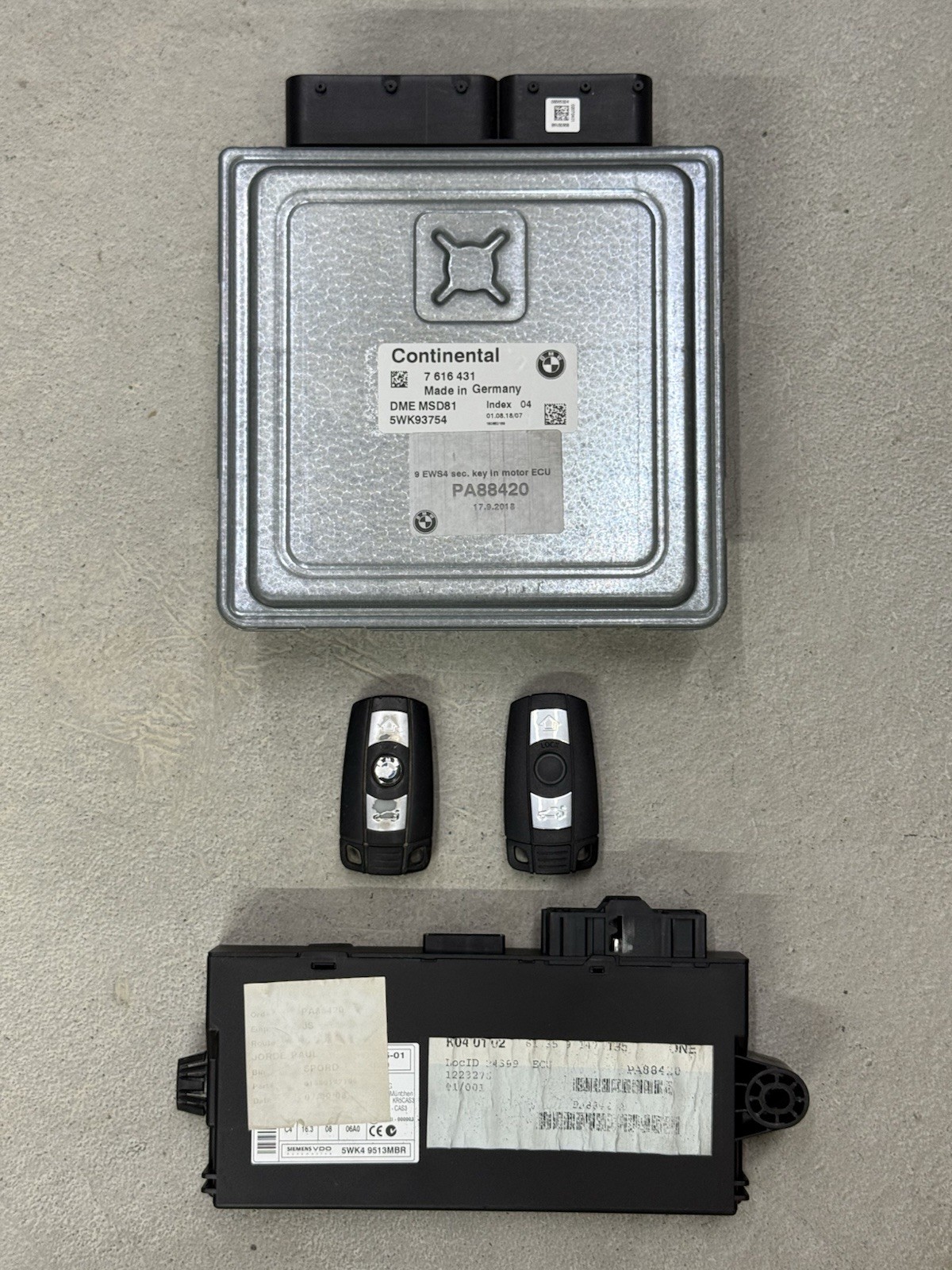 2008 BMW 535 Engine Computer Module MSD81 ECU ECM DME CAS3 Key Set 7 616 431 2008 BMW 535 Engine Computer Module MSD81 ECU ECM DME CAS3 Key Set 7 616 431