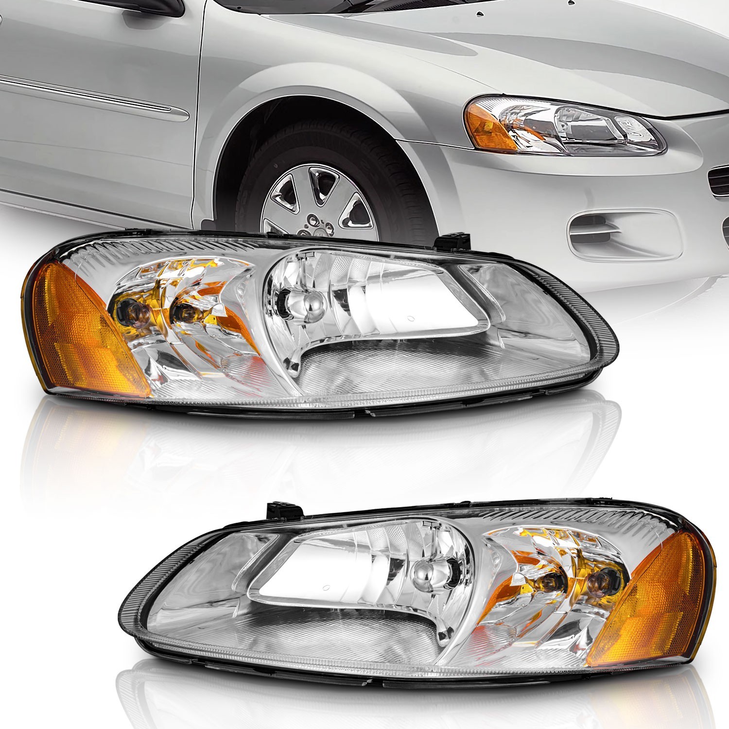 Pair Headlights Assembly For 2001-2006 Dodge Stratus/2001-2003 Chrysler Sebring