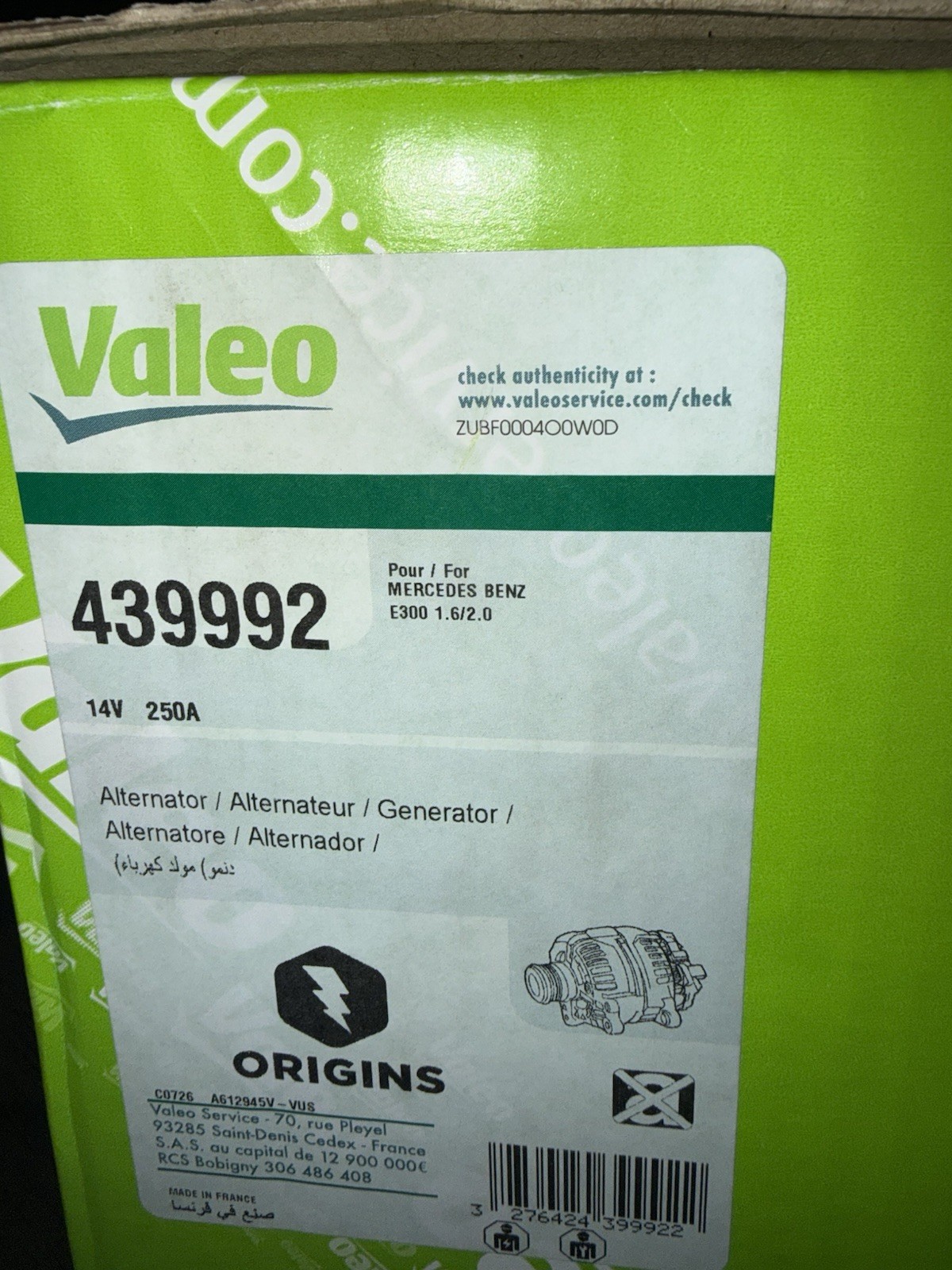 Brand New Valeo alternator Item #439992 Brand New Valeo alternator Item #439992