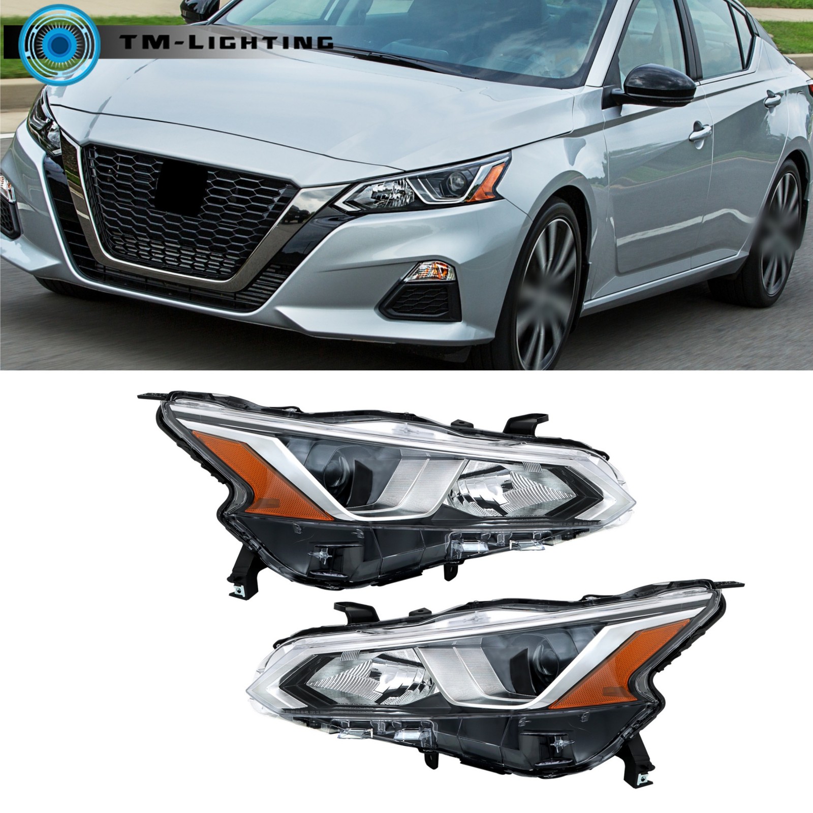 For 2019 2020 2021 Nissan Altima Headlights Left+Right Halogen Projector Chrome