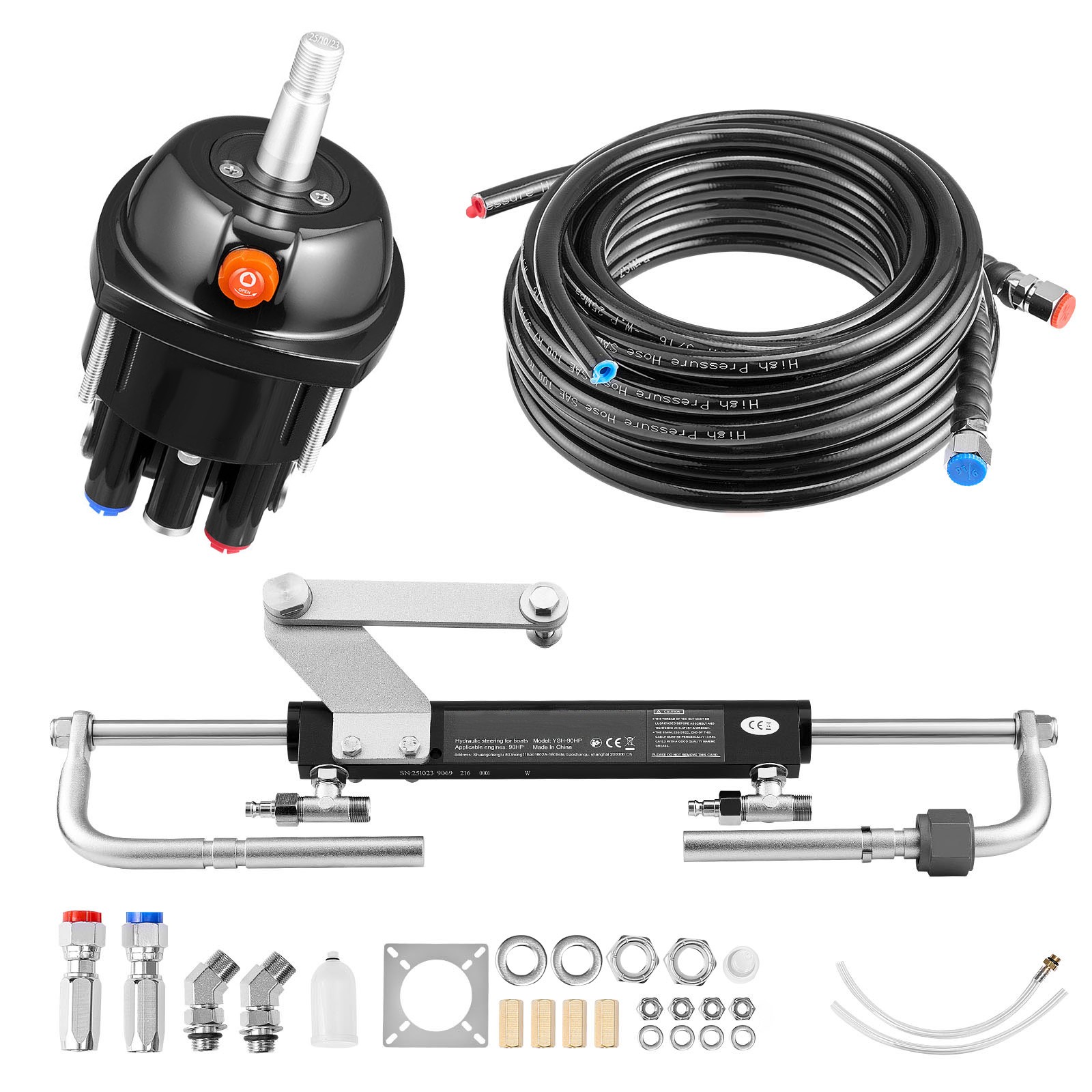 Uimoso Hydraulic Steering Kit for 90 HP Outboards with Pump, Cylinder, and Hose