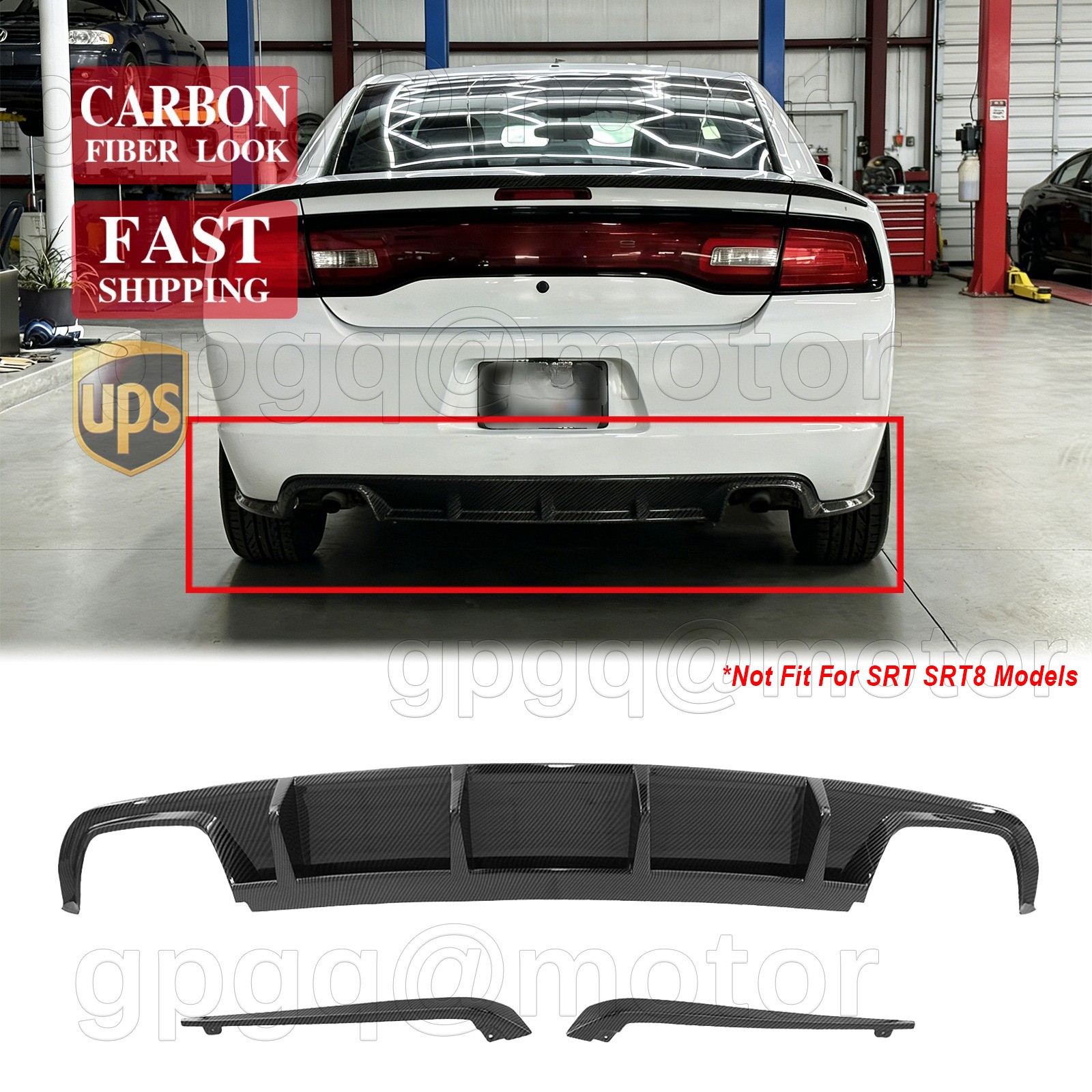 For Dodge Charger RT SXT SE 2011-14 Carbon Fiber Shark Fin Rear Bumper Diffuser