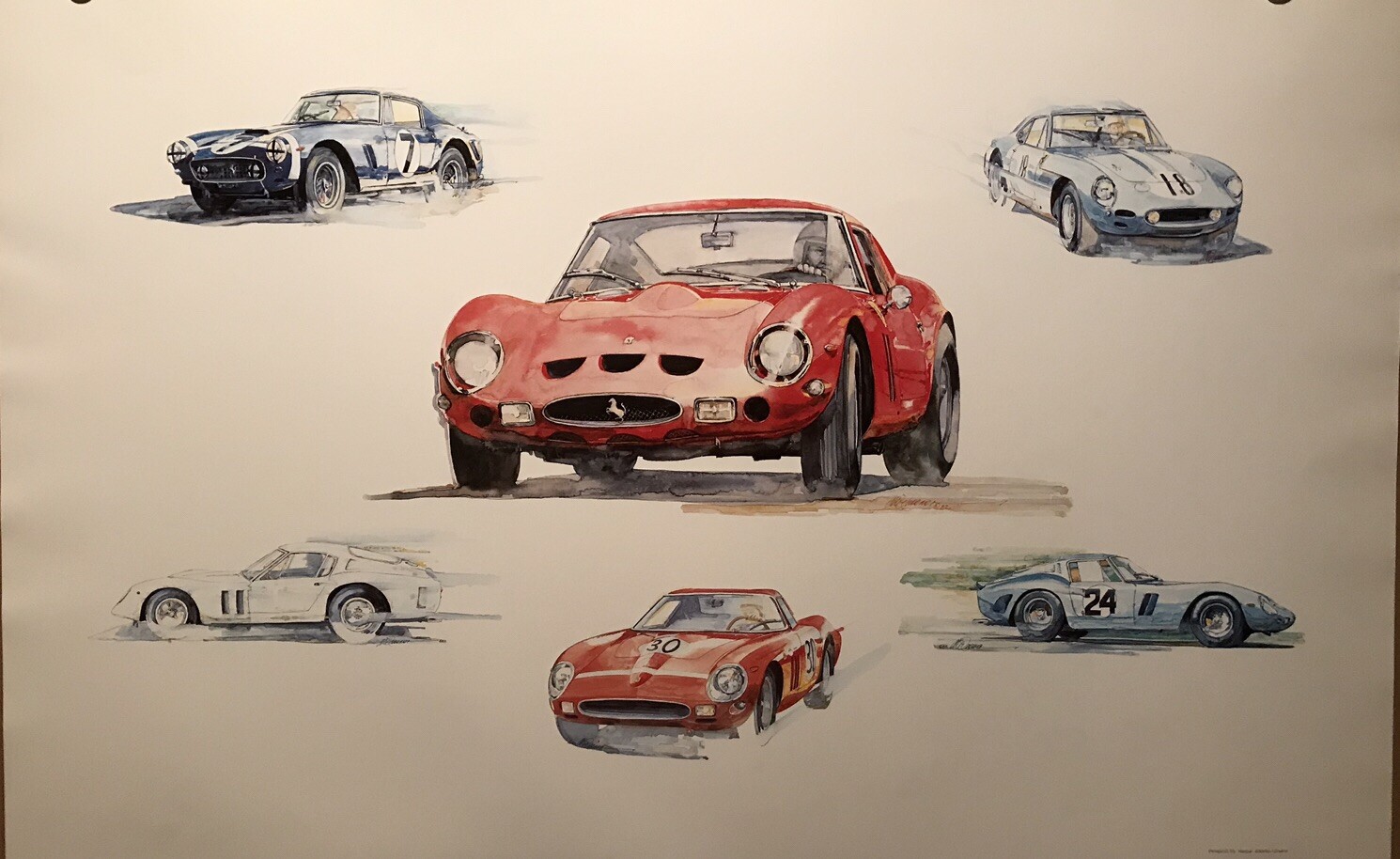 Ferrari  250 GTO &  Montage 1983 Artwork Chuck Queener Extremely RareCar Poster