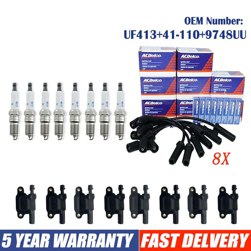 Ignition Coil & AcDelco Spark Plug & Wire for Chevy Silverado GMC Sierra UF413