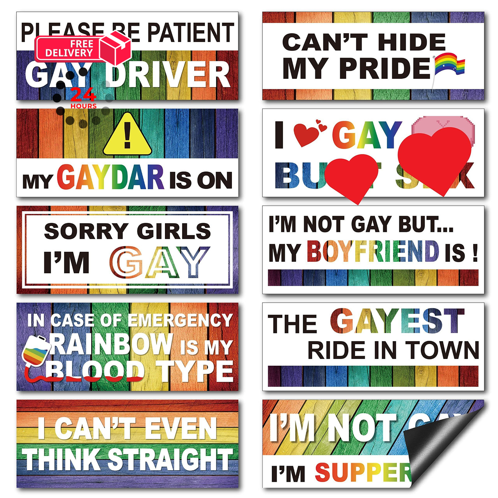 Frienda 10 Pcs Bumper Decals Funny LGBT Stickers Magnetic, Stylish Style