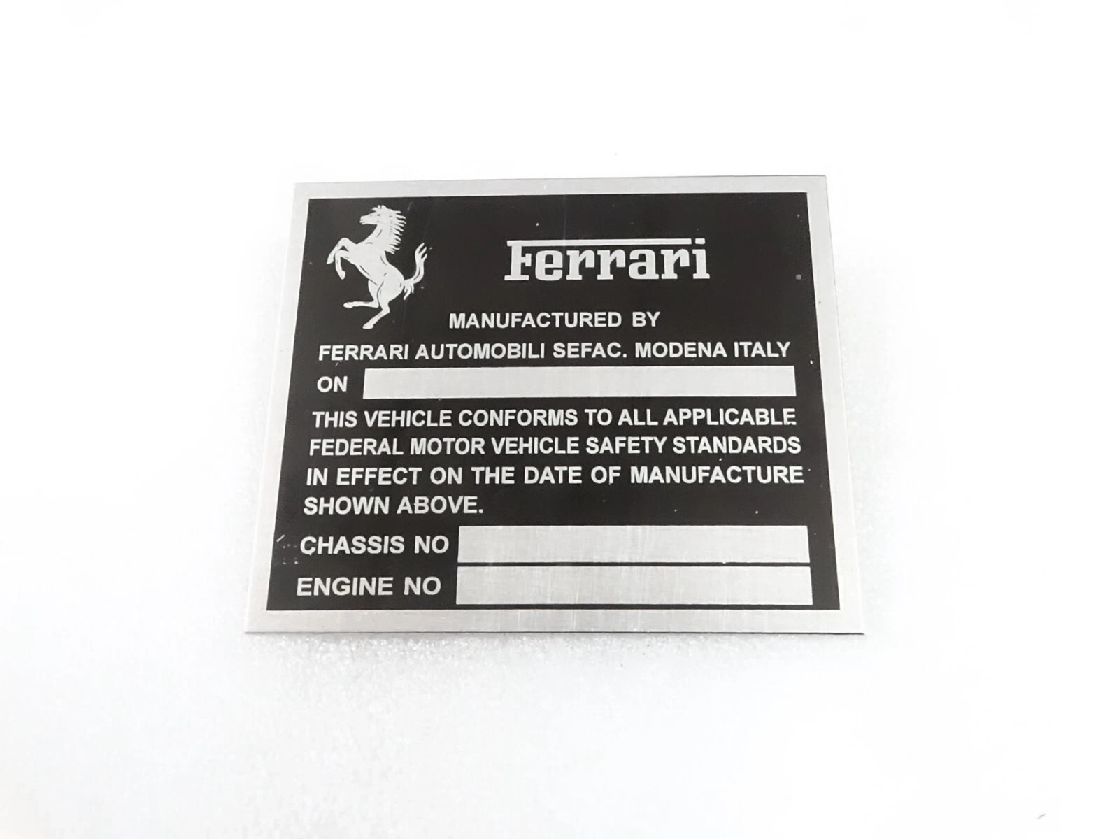 2X DATA PLATE FOR FERRARI CHASIS FEDERAL SAFTETY STANDARDS #V317-8 2X DATA PLATE FOR FERRARI CHASIS FEDERAL SAFTETY STANDARDS #V317-8