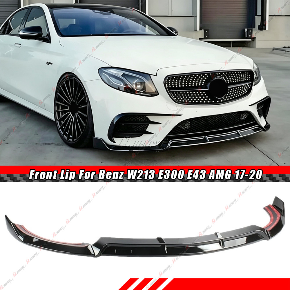GLOSS BLACK 3PC FRONT BUMPER LIP FOR 17-20 MERCEDES BENZ E-CLASS W213 AMG SPORT