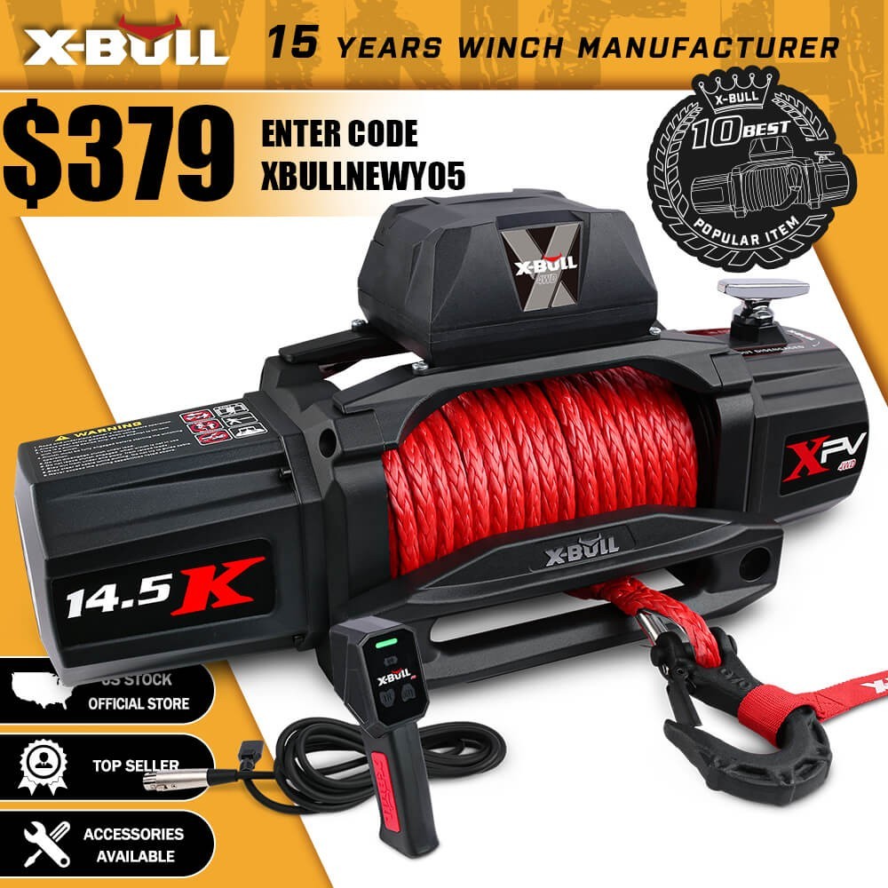 X-BULL Electric Winch 14500LBS 12V Synthetic Rope Towing Truck Trailer Winch 4WD