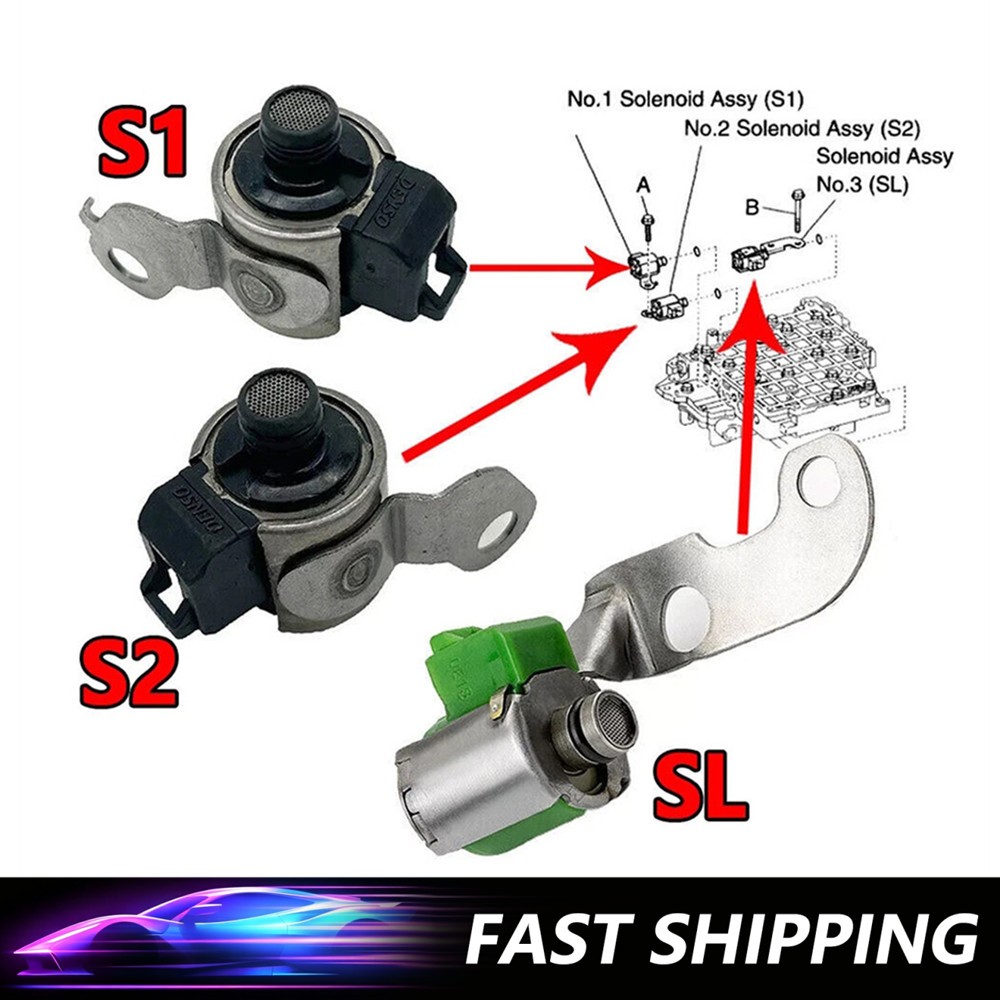 3Pcs S1 & S2 & SL Transmission Shift Solenoid Kit For Toyota Corolla 1.8L Matrix