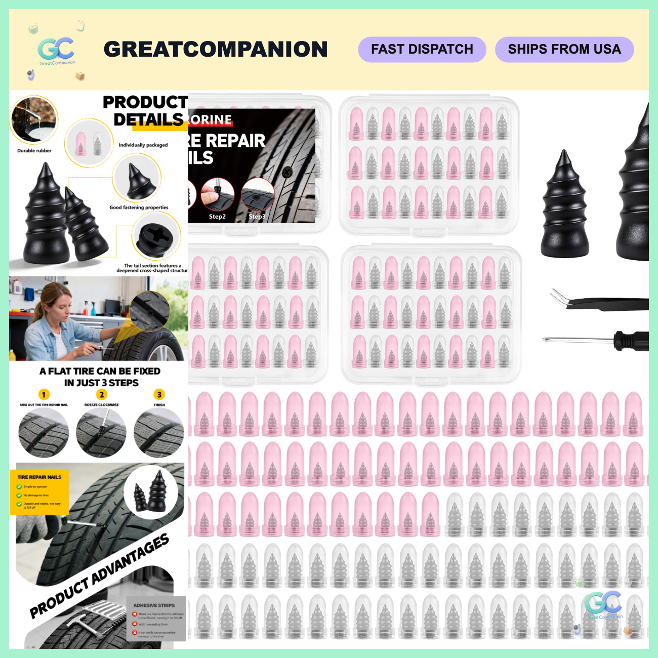 120 Pcs Tire Repair Kit - Rubber Nails & Screw-in Plugs for Cars, Trucks, Motorc