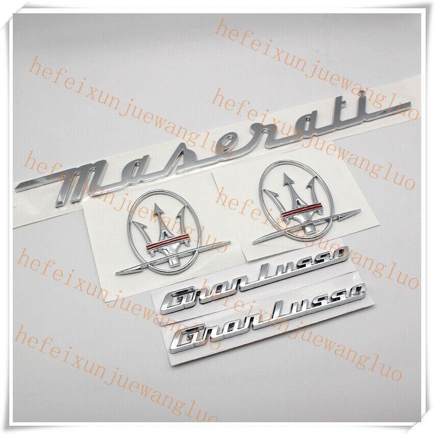 5pc Chrome Red Set Emblem GranLusso For Maserati R & L Side Trunk Badges