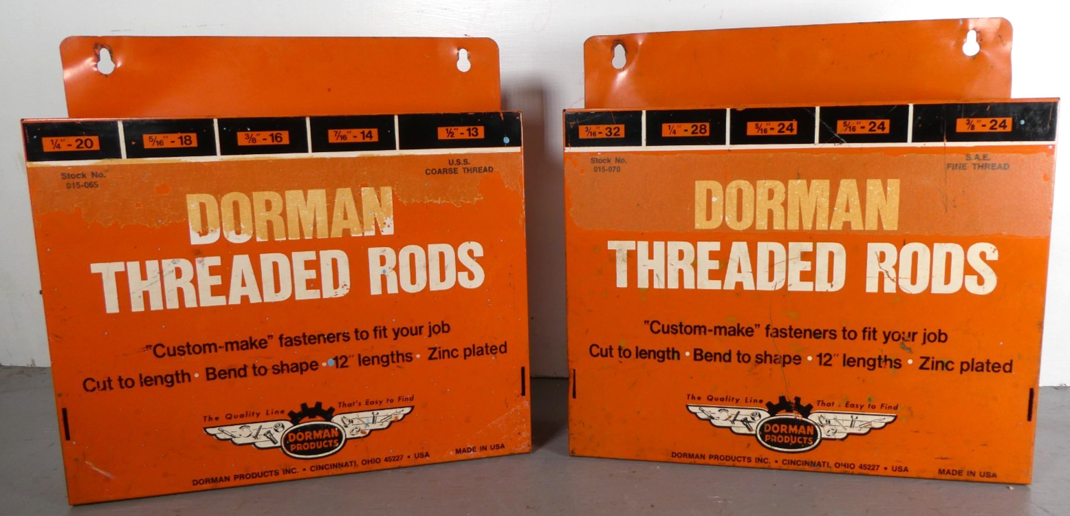 2 - Vintage Dorman Threaded Rods Display Advertising Made in USA