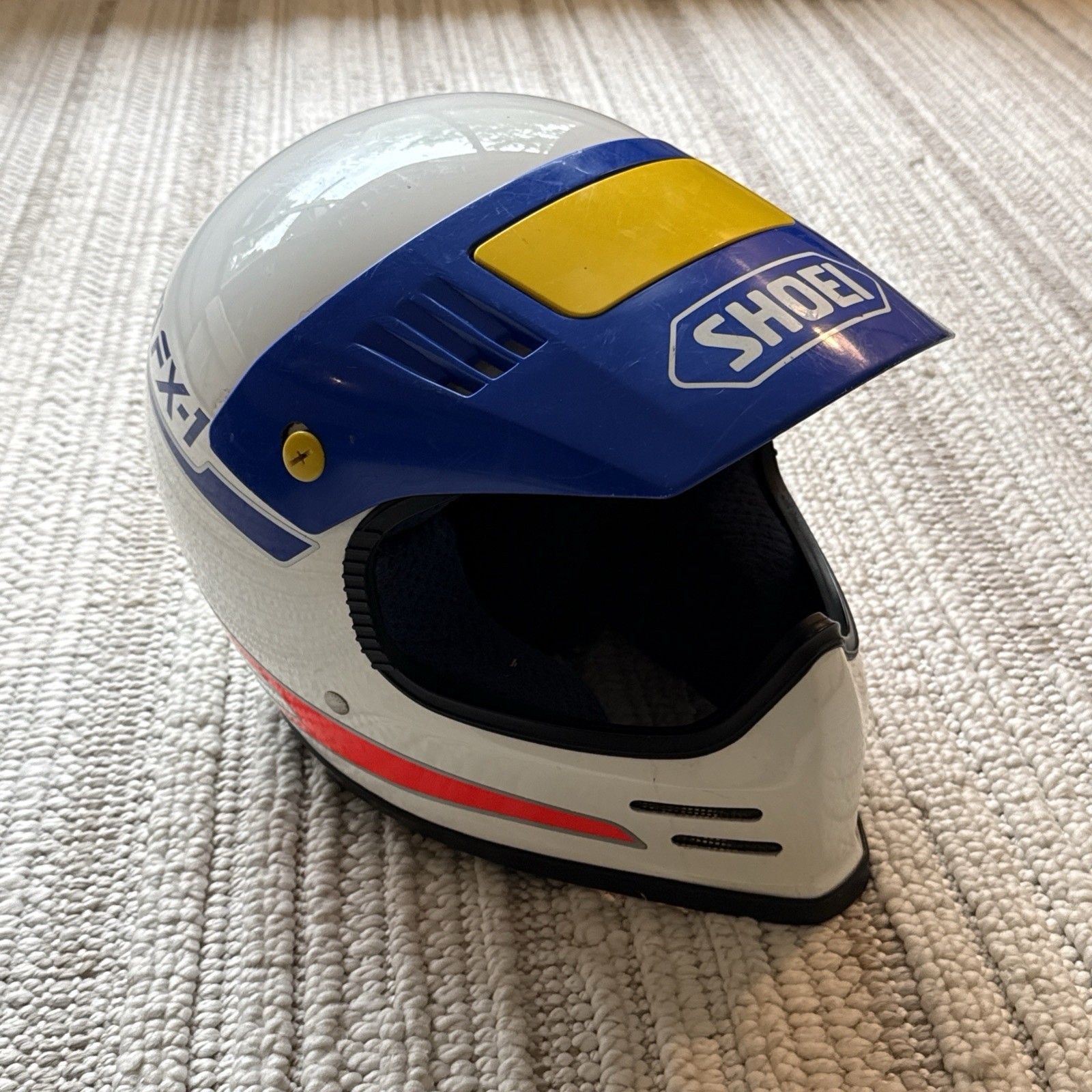 Vintage Shoei FX-1 Full Face Motorcycle Motocross BMX Helmet Size M White Blue Vintage Shoei FX-1 Full Face Motorcycle Motocross BMX Helmet Size M White Blue