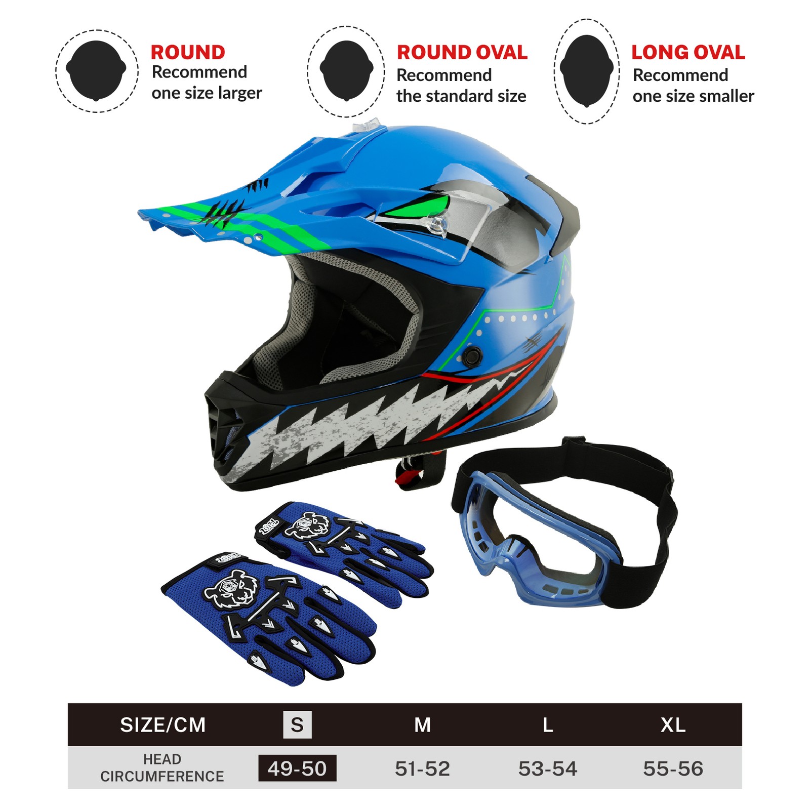 DOT Youth Kids Helmet Dirt Bike ATV Motocross Off-Road Motorcycle Goggles Gloves