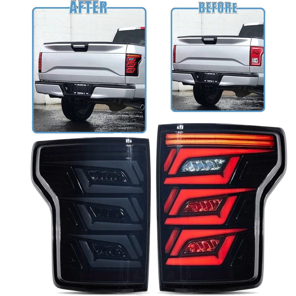 Pair LED Tail Lights Assembly For 2015-20 Ford F150 Pickup Smoked w/Sequential