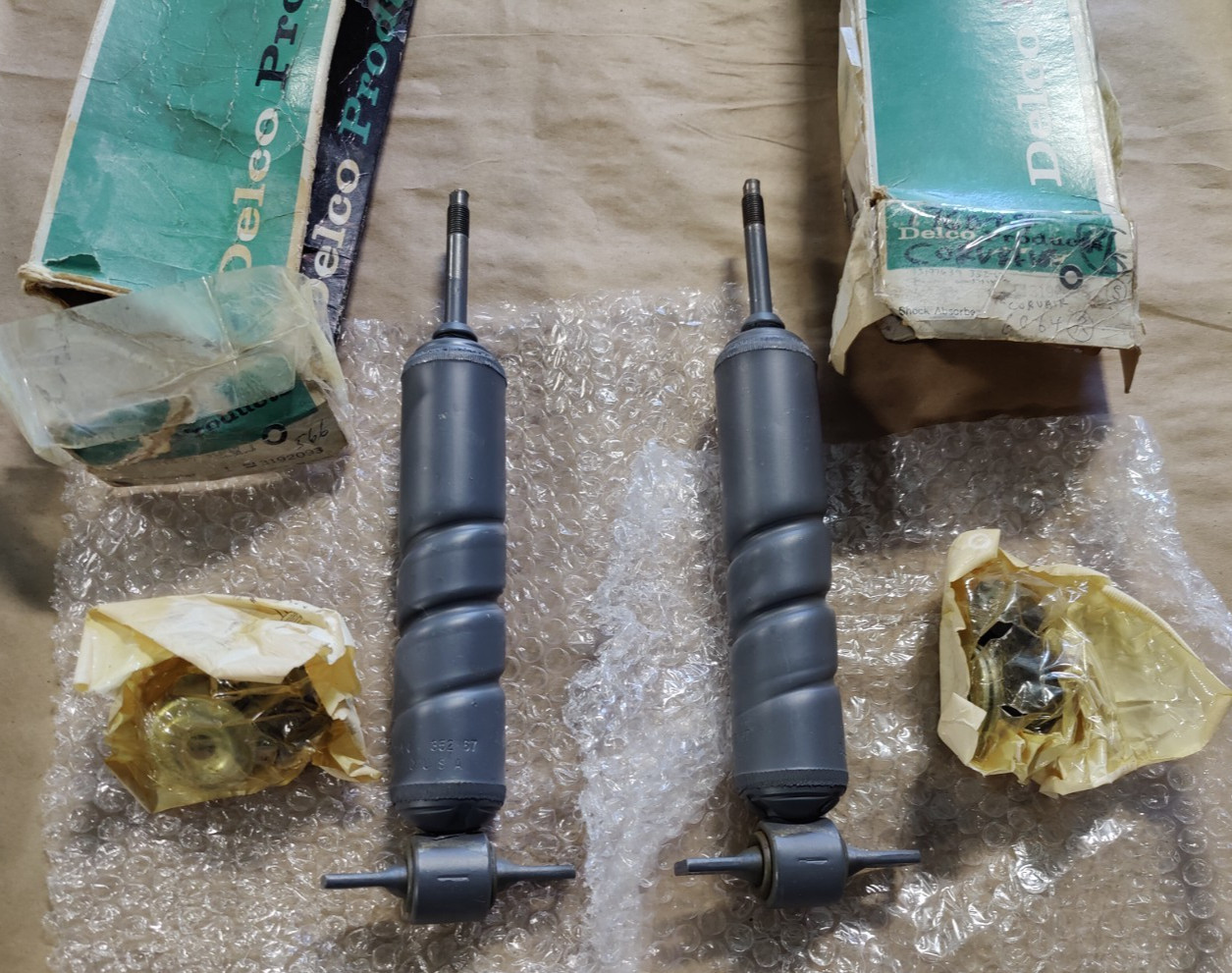 NOS OEM 1960-64 Corvair Spiral Rear Shock Absorber PAIR Delco 3192093 3197639 NOS OEM 1960-64 Corvair Spiral Rear Shock Absorber PAIR Delco 3192093 3197639