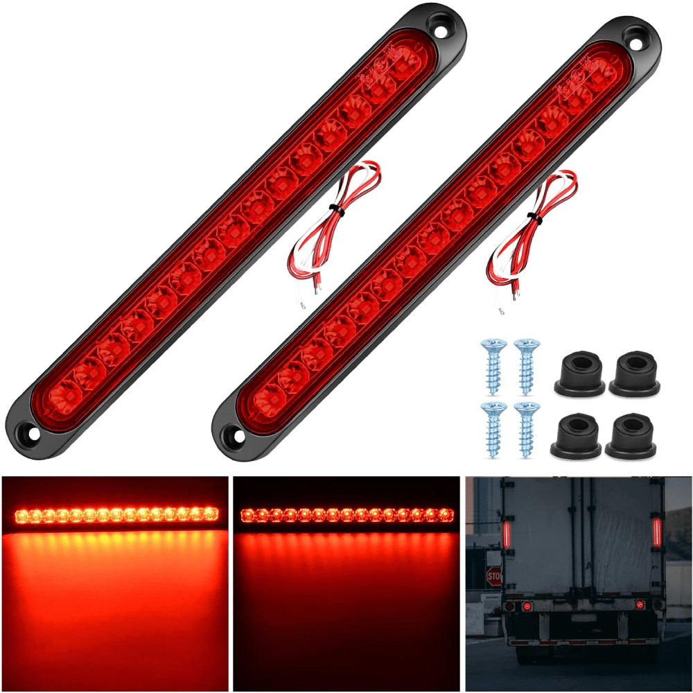 Nilight 10 Inch 15 LEDs Red Trailer Light Bar Turn Tail Lights Brake Light