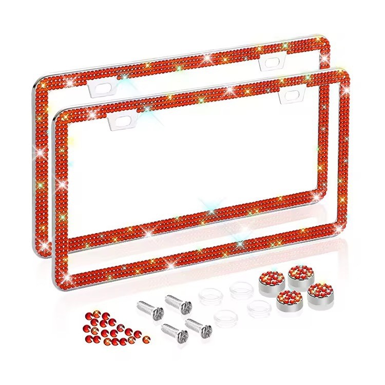 2Pack Red Bling Rhinestone Stainless Steel License Plate Frame Cover Rustproof 2Pack Red Bling Rhinestone Stainless Steel License Plate Frame Cover Rustproof