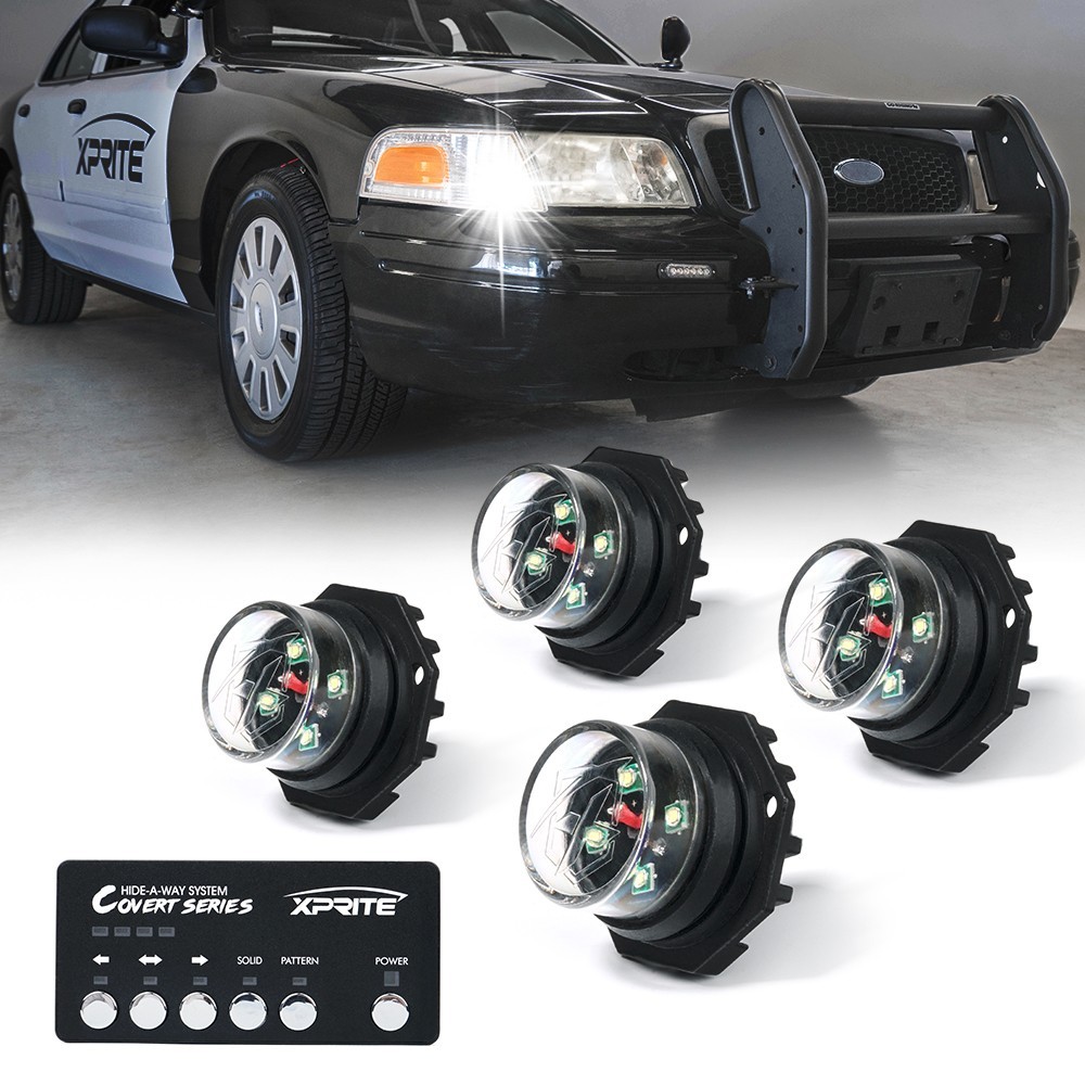 Xprite 4 Pack LED Strobe Lights Kit White Emergency Warning Hideaway Driving