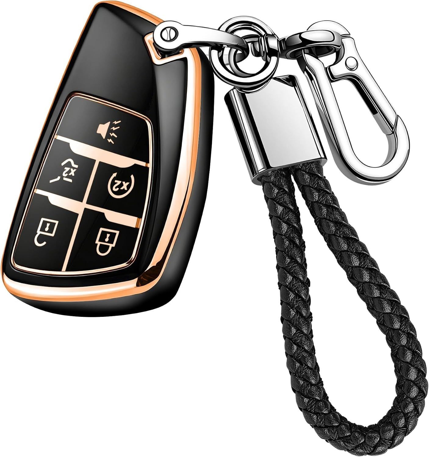 2022-2025 Chevy Silverado 1500 GMC Sierra 1500 Key Fob Cover (Gold-Black, 5 Butt