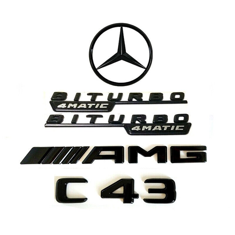 Gloss Black C43 AMG BITURBO 4MATIC Rear Star Emblem Badge For Mercedes Benz C205 Gloss Black C43 AMG BITURBO 4MATIC Rear Star Emblem Badge For Mercedes Benz C205