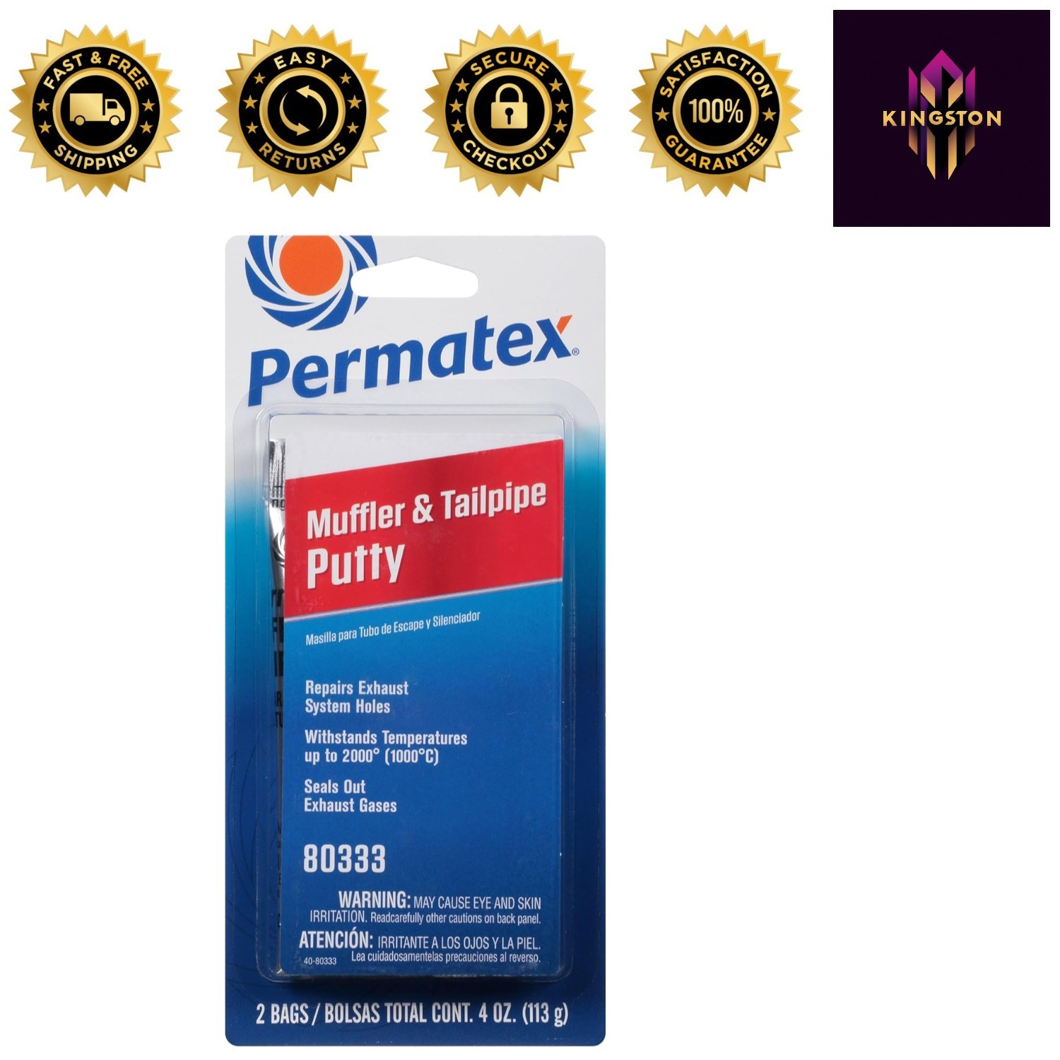4oz Muffler and Tailpipe Putty: Permanent Exhaust Repairs, 2000F Heat Resistant