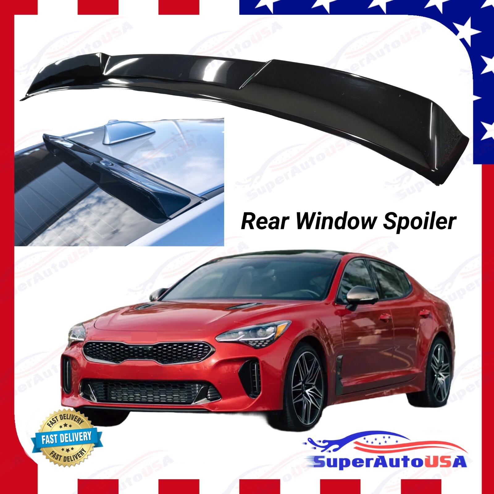 Fits Kia Stinger 2018-Up Aurora Black ABS Rear Roof Window Visor Spoiler Wing