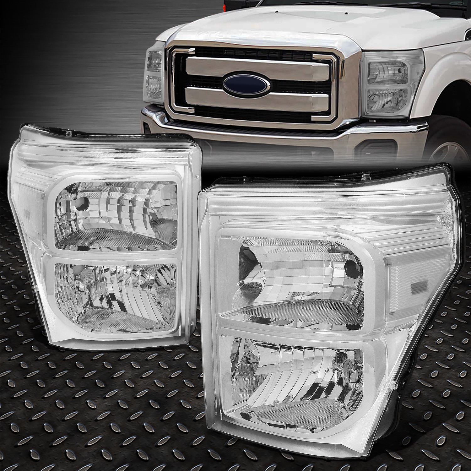 FOR 11-16 FORD F250 F350 SUPER DUTY CHROME HOUSING CLEAR CORNER HEADLIGHT LAMPS FOR 11-16 FORD F250 F350 SUPER DUTY CHROME HOUSING CLEAR CORNER HEADLIGHT LAMPS