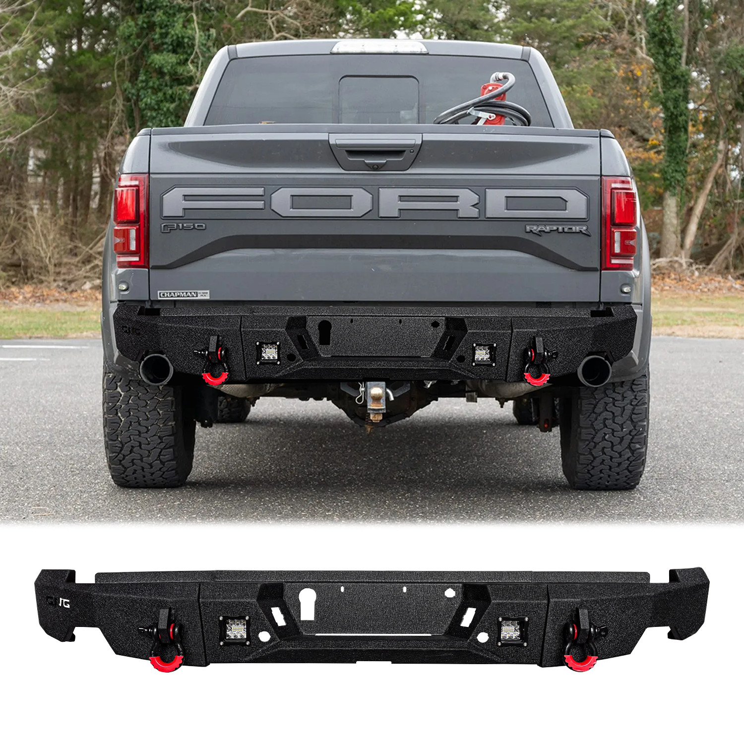 Vijay For 2017-2020 Ford F150 SVT Raptor Steel Rear Bumper W/LED Light&2XD-ring
