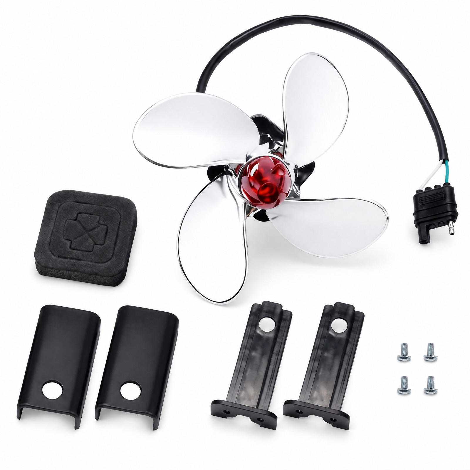 Spin Propeller Trailer Hitch Cover W/ LED Brake Light Chrome 2