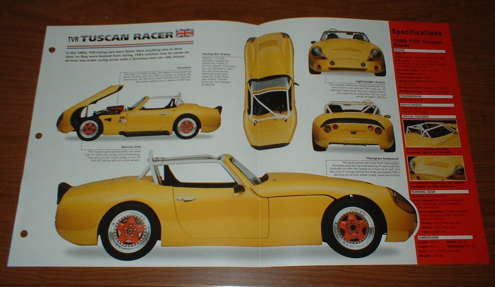 1989 TVR TUSCAN RACER ORIGINAL IMP BROCHURE SPECS INFO 88 89 90 91 92 93 94 95