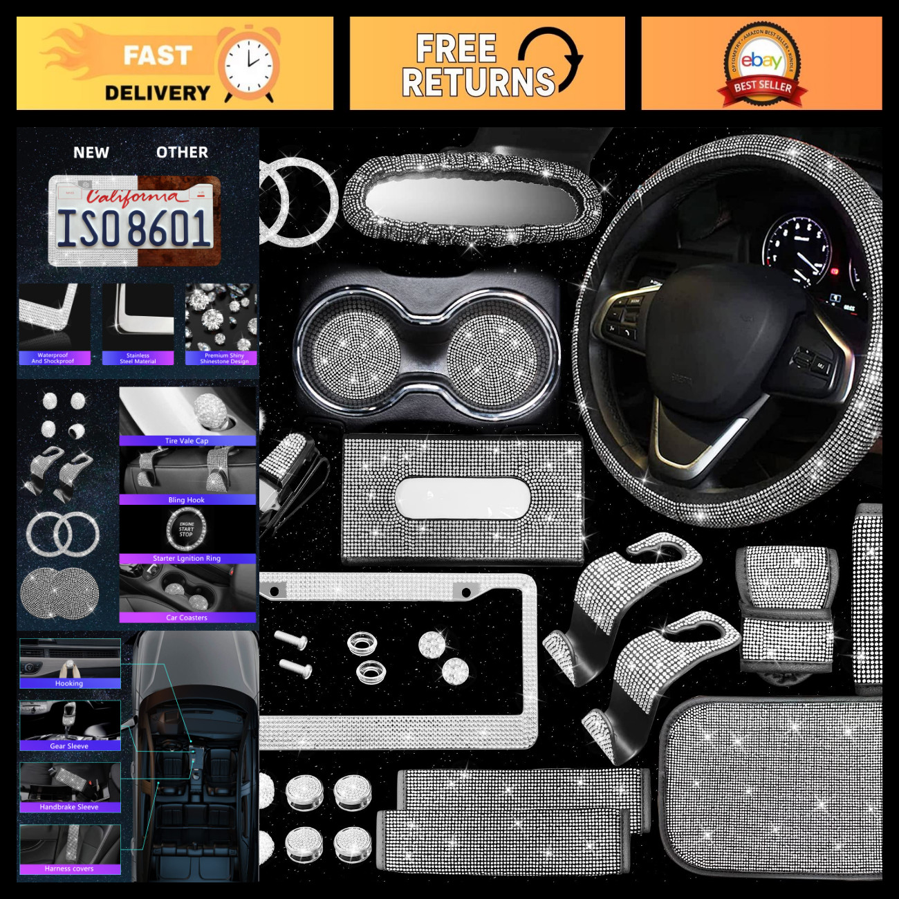 25PCS Bling Car Accessories Set - 15\ 25PCS Bling Car Accessories Set - 15\