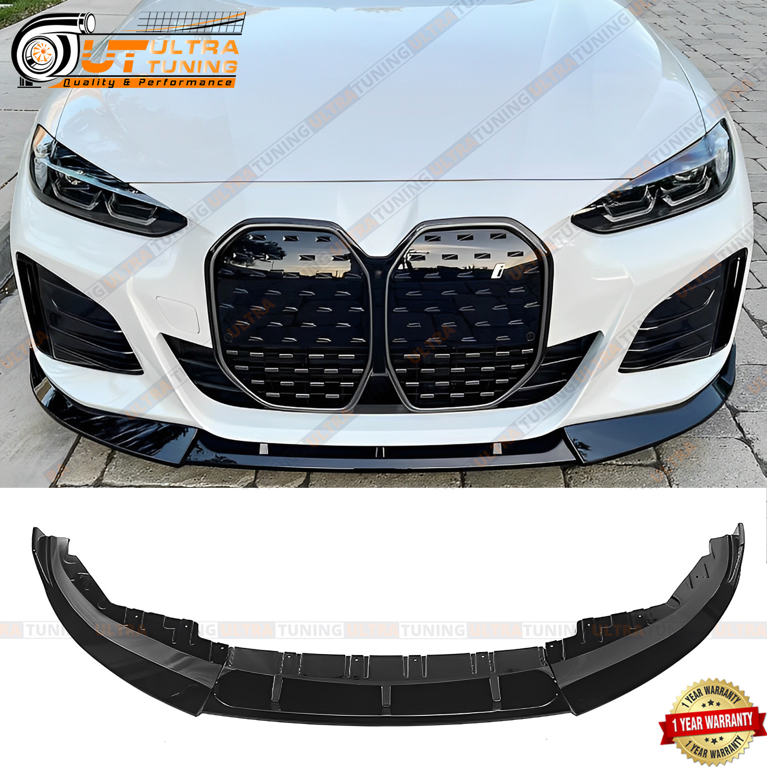 For 2021‑2024 BMW 4 Series G26 M440i 4DR M Sport Gloss Black Front Bumper Lip