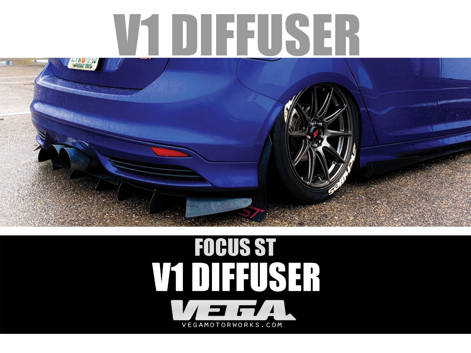 VM Rear Bumper Diffuser Spoiler Lip Splitter Fins 2013+ Ford Focus ST VM Rear Bumper Diffuser Spoiler Lip Splitter Fins 2013+ Ford Focus ST