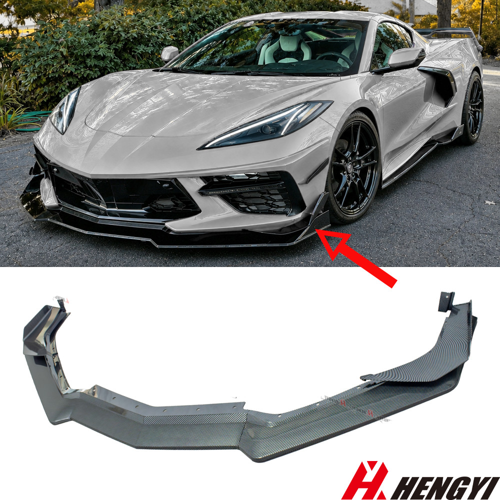 Carbon Look 5vm Style Front Bumper Lip Splitter Canard For 20-27 Corvette C8 Z51