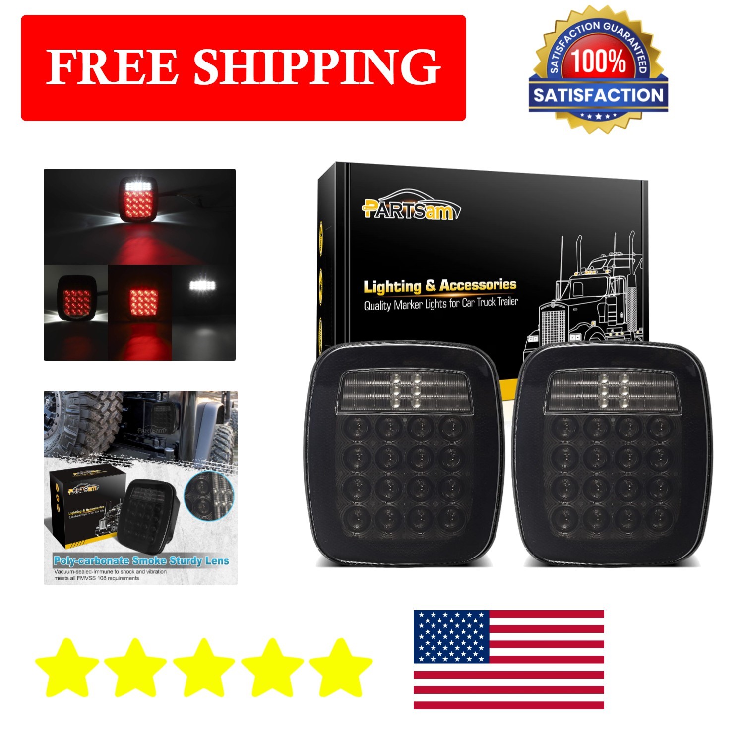 2Pcs 38 LED Smoked Square Tail Lights - Universal Waterproof Design for Trucks 2Pcs 38 LED Smoked Square Tail Lights - Universal Waterproof Design for Trucks