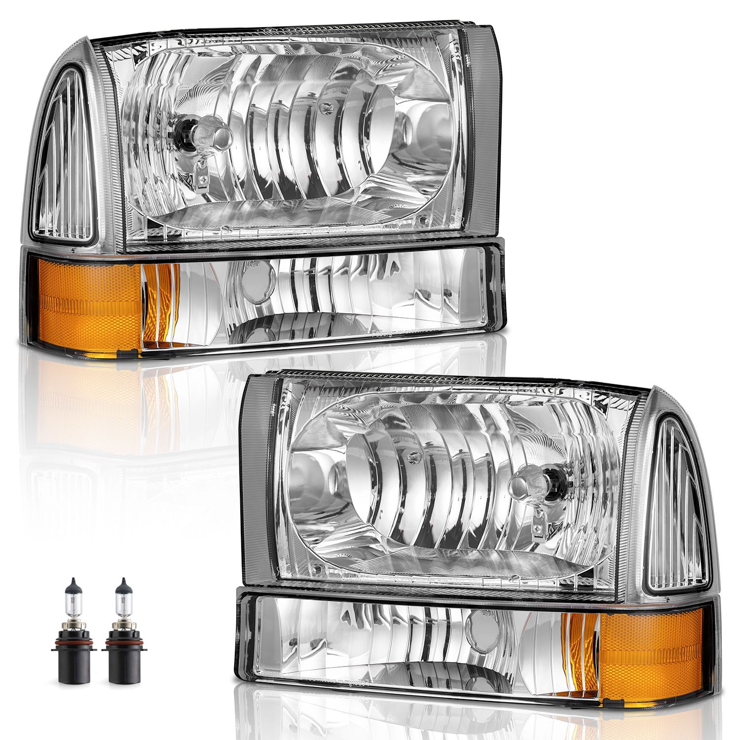 Pair Headlights For 1999-2004 Ford F250 F350 F450 Super Duty Excursion W/Bulbs