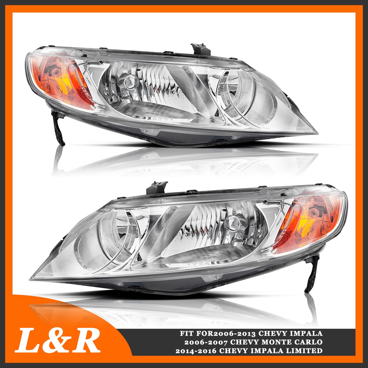 Chrome Headlight Assembly Pair For 2006-2011 Honda Civic 4Dr Sedan Headlamps Chrome Headlight Assembly Pair For 2006-2011 Honda Civic 4Dr Sedan Headlamps