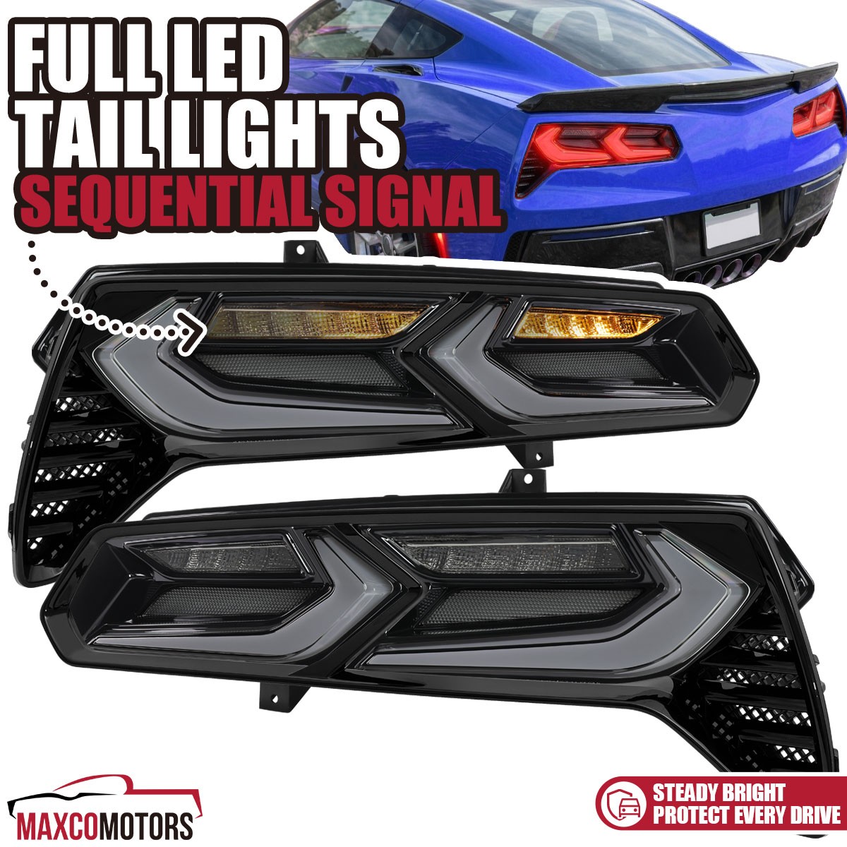Smoke Fits 2014-2019 Chevy Corvette C7 Tail Lights LED Sequential Brake Lamps Smoke Fits 2014-2019 Chevy Corvette C7 Tail Lights LED Sequential Brake Lamps