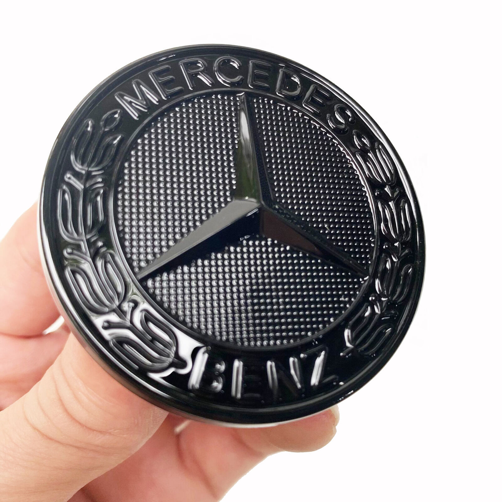 57mm Glossy Black Flat Hood Ornament Badge Emblem For Benz C-class W205 NEW