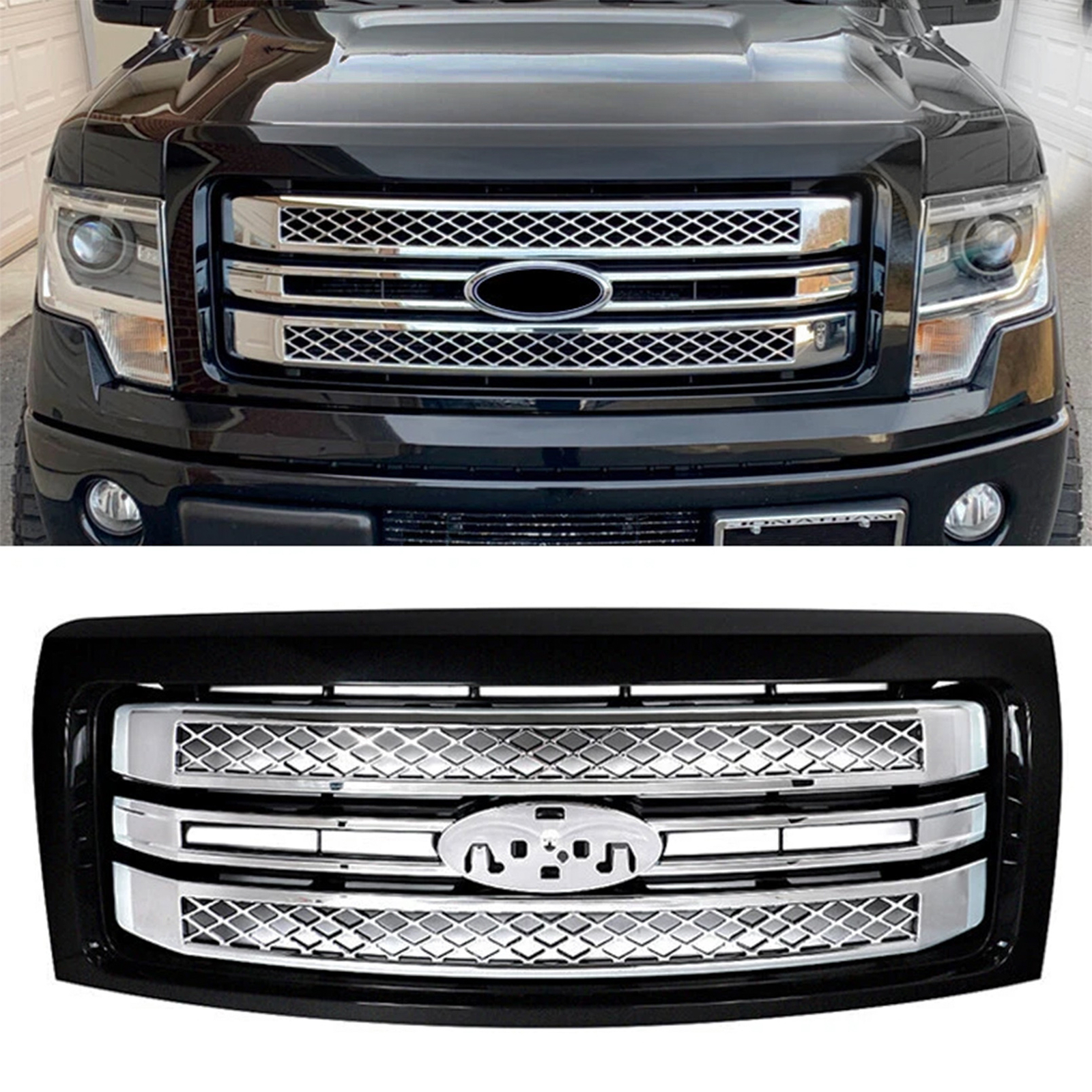New Tuxedo Black Front Bumper Grille For 2009-2013 2014 Ford F-150 F150 Platinum