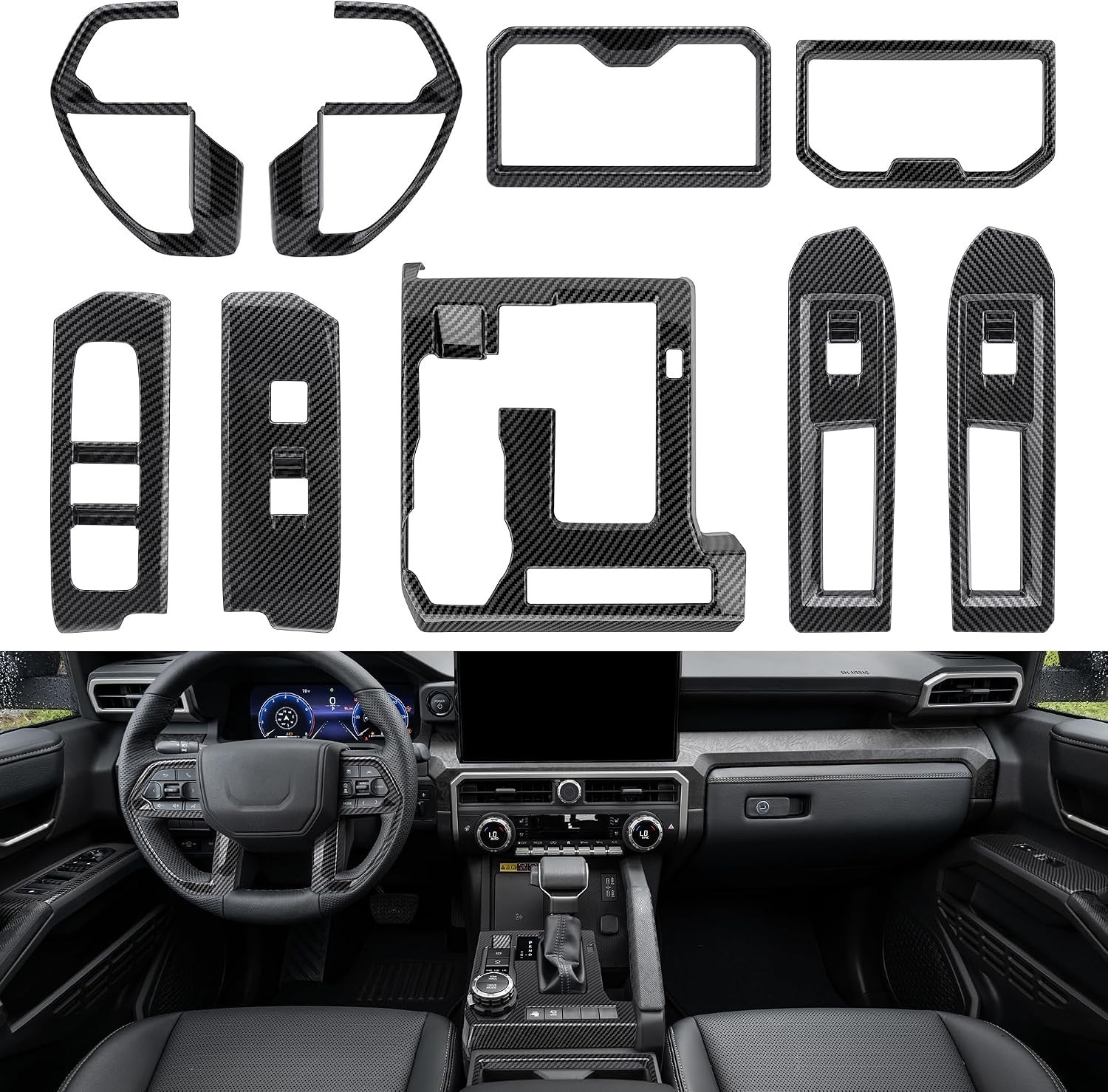 Glossy carbon fiber Interior Trim Kit Fit for Toyota Tacoma 2024-2026 | 9PCS