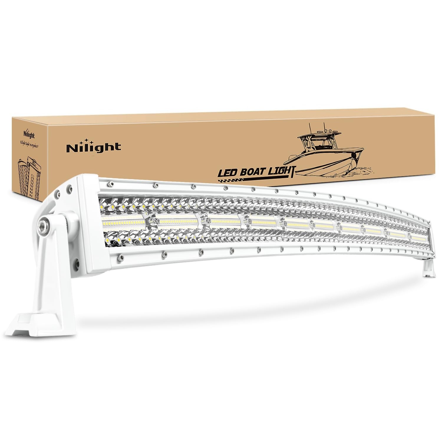 Nilight Marine Light Bar 42 Inch Curved Triple Row Spot Flood Combo for Boat