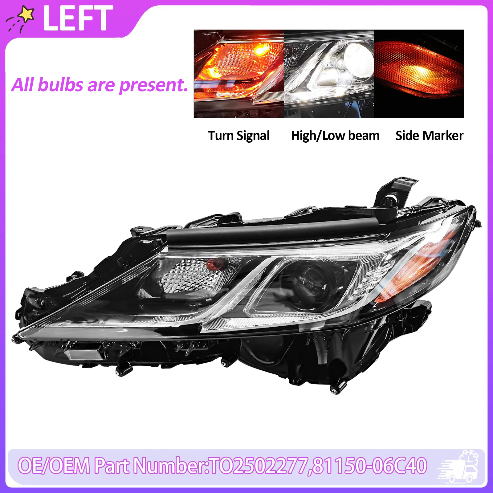For 2018-2024 Toyota Camry L LE SE Front Projector Headlight Left Driver Side