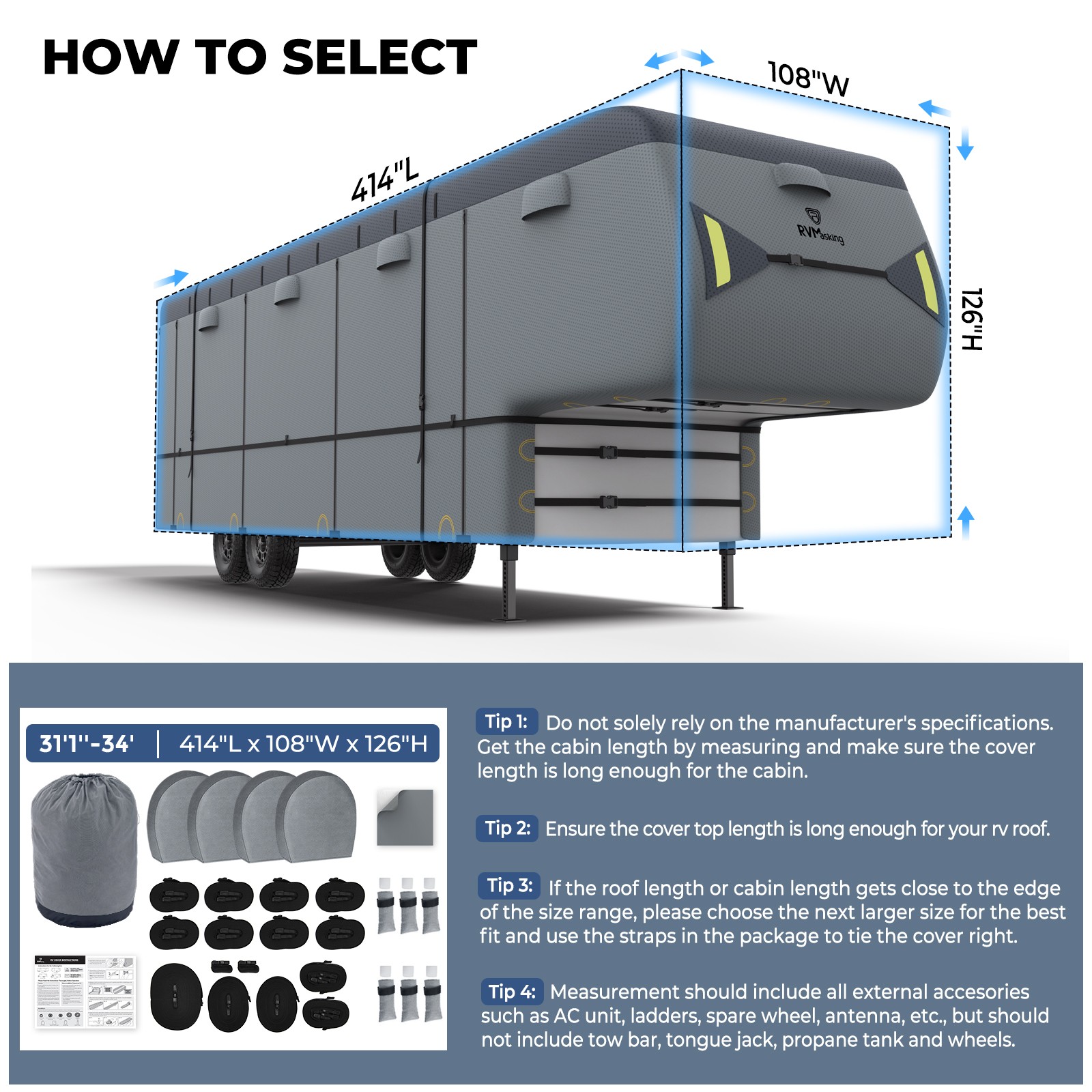 Heavy Duty RV Cover 31’1”-43’ Upgraded 9 Layers Anti- UV 5th Wheel RV Cover Heavy Duty RV Cover 31’1”-43’ Upgraded 9 Layers Anti- UV 5th Wheel RV Cover