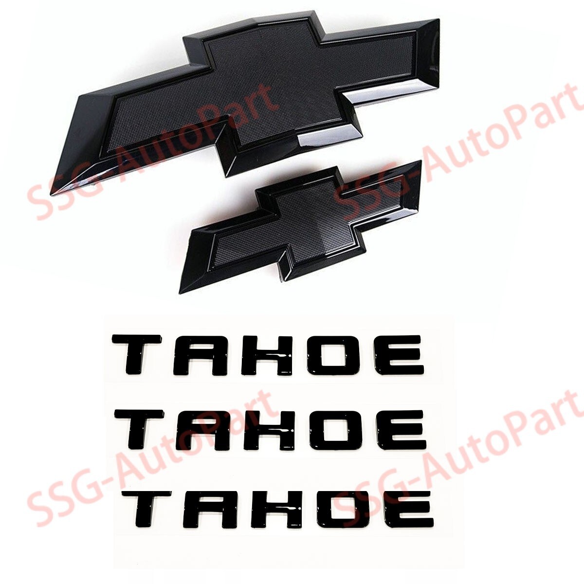 5PC Gloss Black TAHOE Front Rear Bowtie EMBLEM Fit For 2015-2020 Chevrolet Tahoe