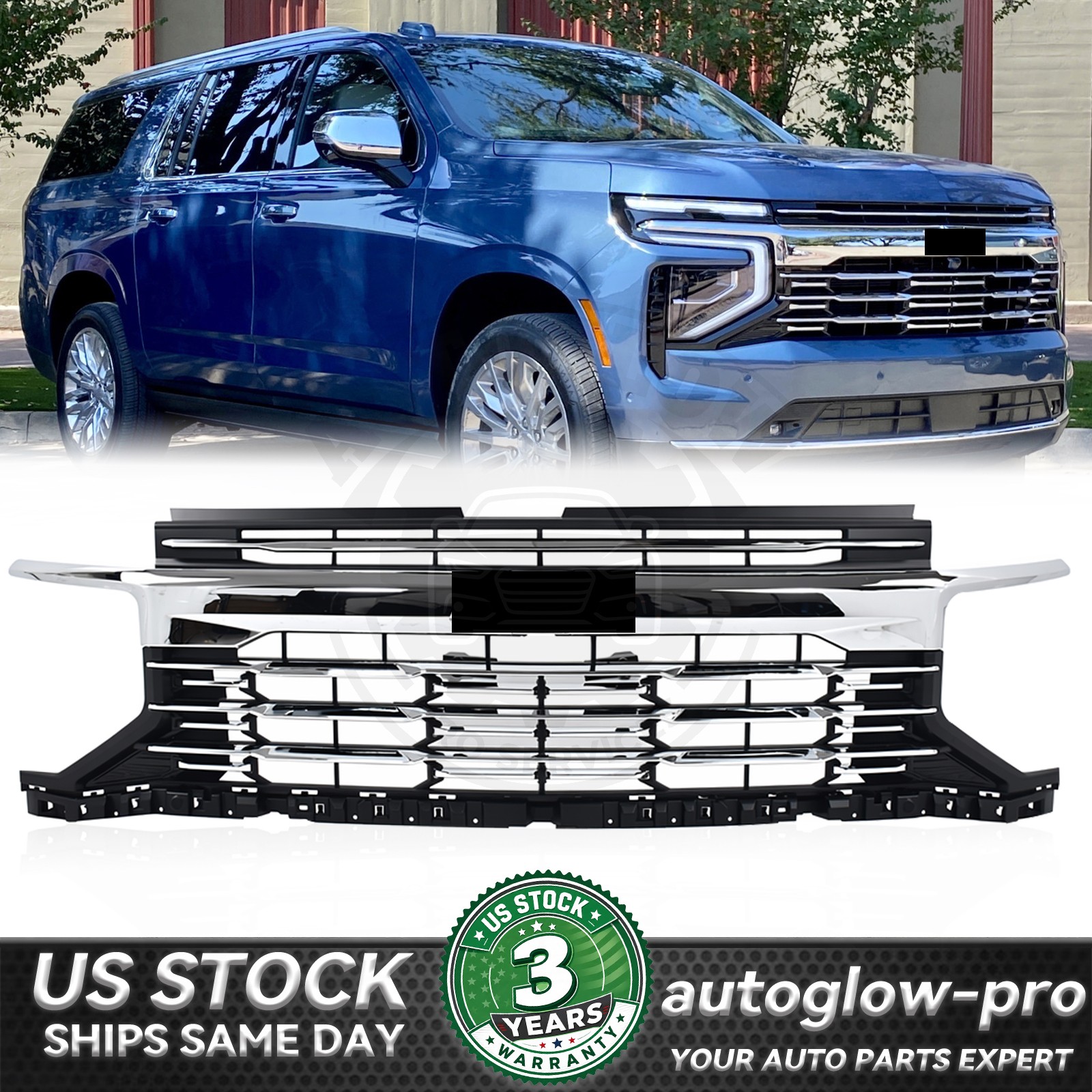 For 2025-2026 Chevy Tahoe / Suburban Premier Front Upper Grille w/ Chrome Trim