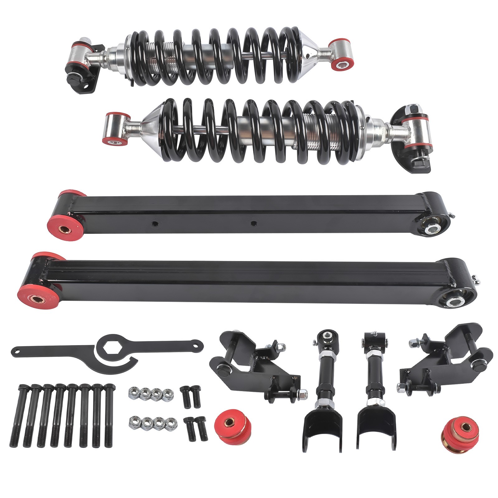 For 67-72 GTO Cutlass Chevelle 180-230lb Rear Adj 4 Bar & Coilover Brackets Kit