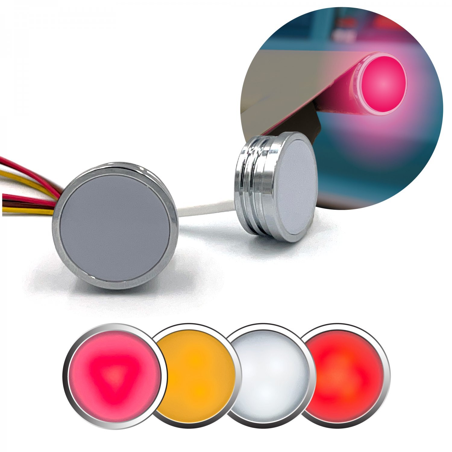 Universal 1 1/4 LED Bed Roll Taillight Pair 4 Color - Drive Brake Turn Reverse