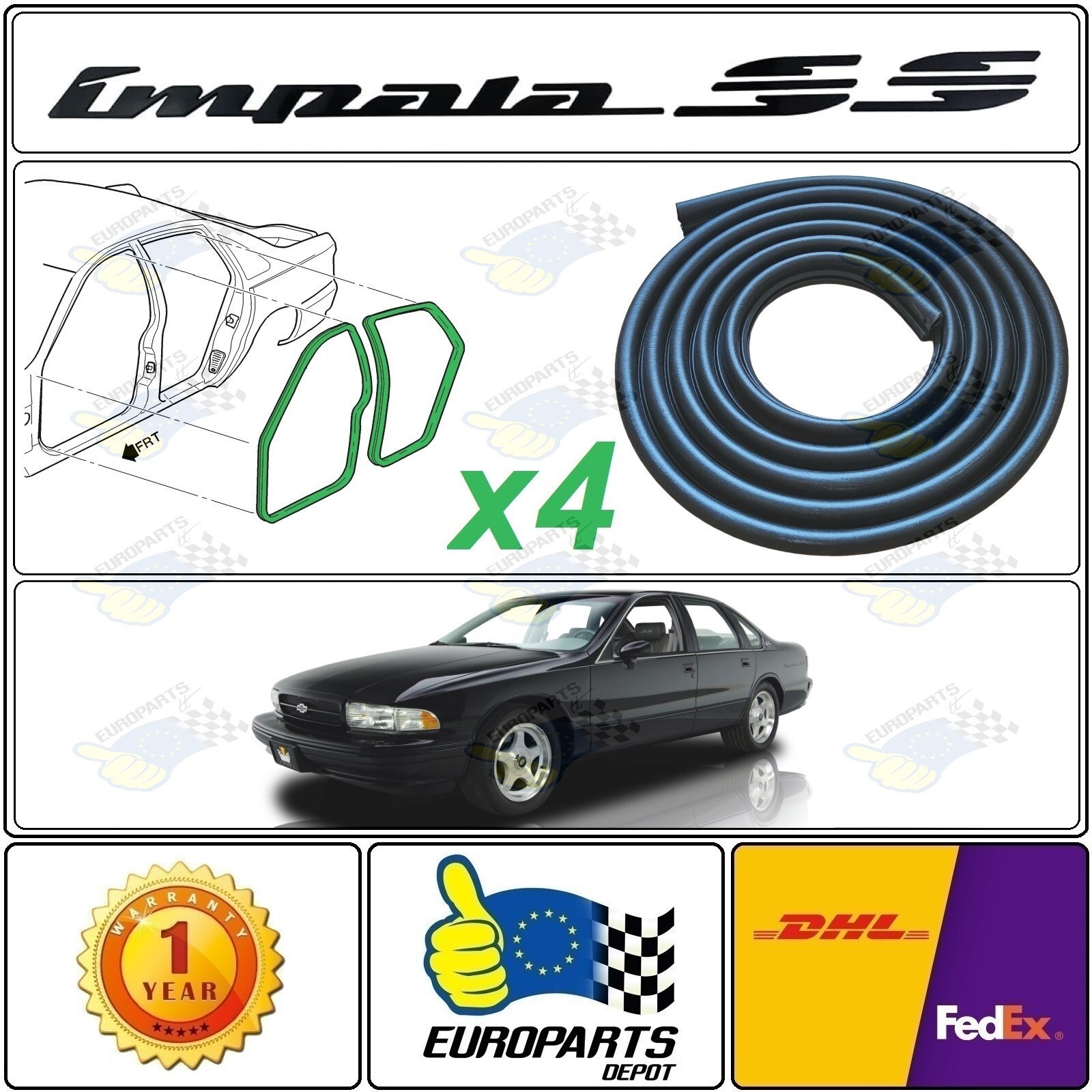 1994-1996 Chevrolet Impala SS Door Seal 4-Piece Weatherstrip Set